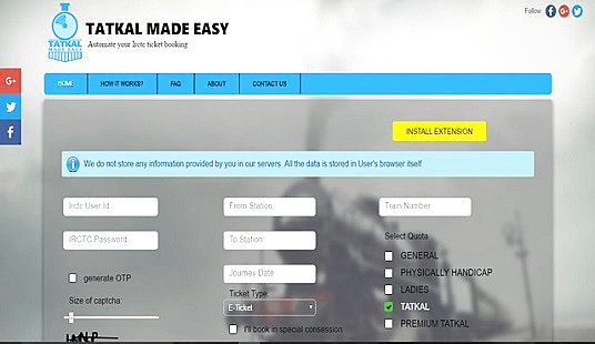 Tatkal Made Easy 4.5.3 Free Chrome Extension